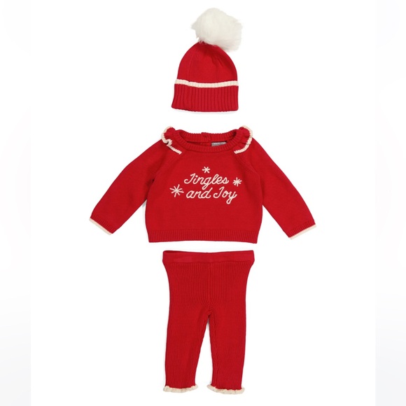 TAHARI Infant baby Girls Sweater Set With Hat 18 and 24 mos Christmas red - Picture 1 of 8